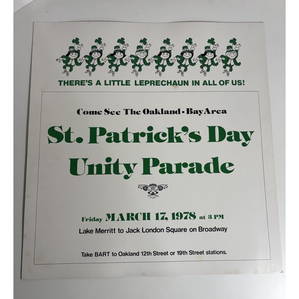 1978 St Patricks Day Parade Poster Oakland Bay Area 22"x21"‎